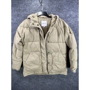 Madewell Holland Puffer Jacket XS Beige Quilted Winter Coat Snap Zip Women’s